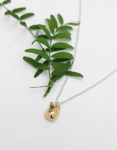 Small Bunny Pendant 18" on Sterling Silver Chain, Material: Bronze