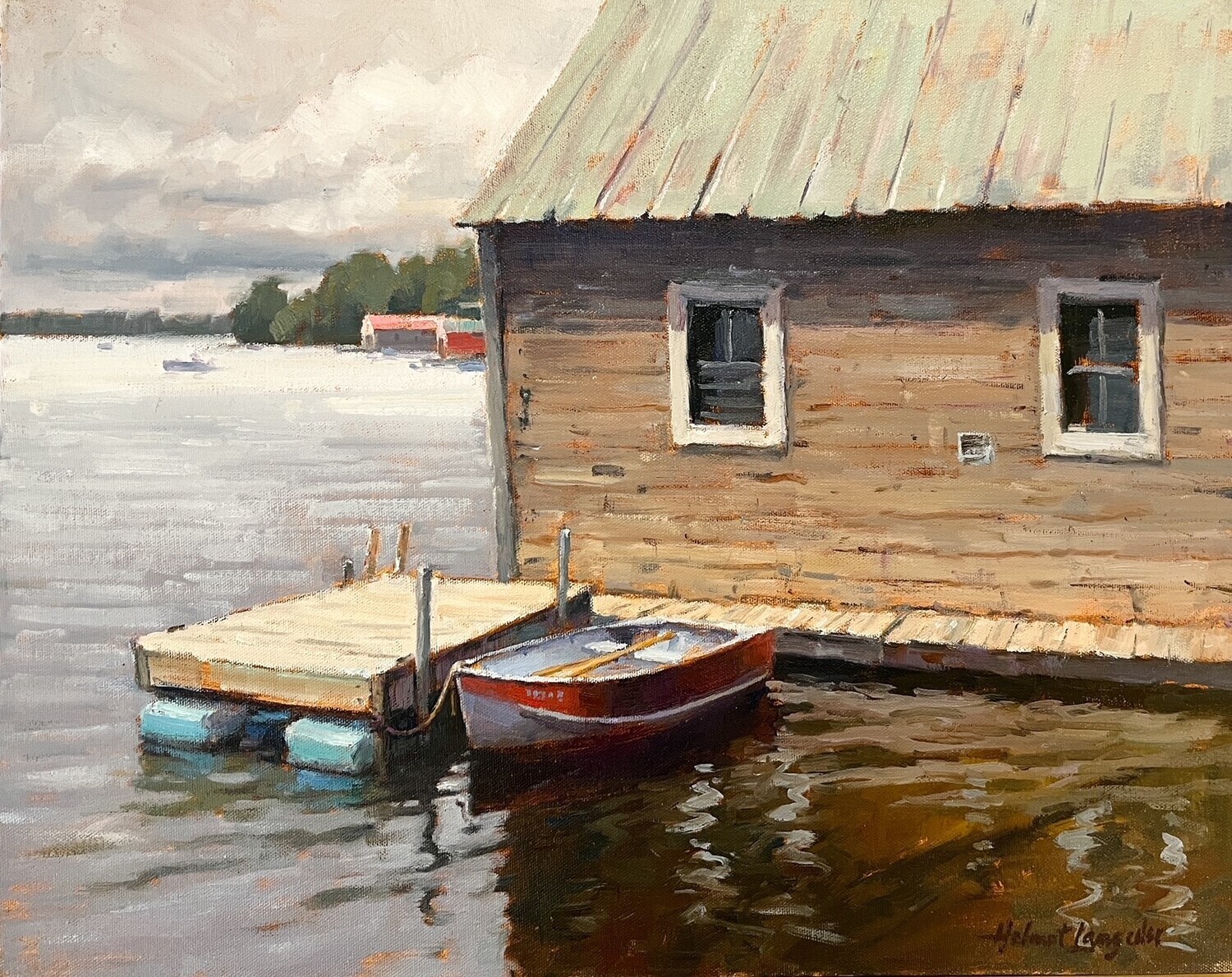 Helmut Langeder Artist Painter Handworks Gallery Saint John New Brunswick NB Oil Painting Boathouse Rowboat River Landscape