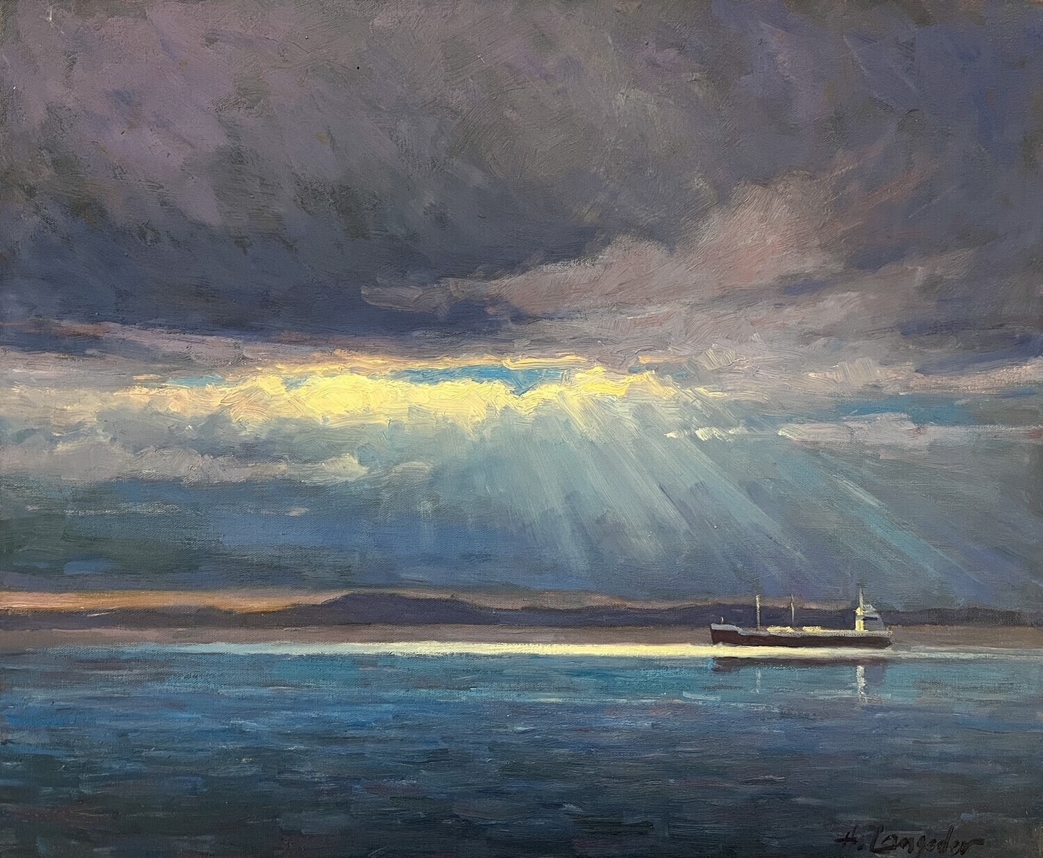 Helmut Langeder Artist Painter Handworks Gallery Saint John New Brunswick Oil Painting St. Lawrence Seaway River Tanker Ship