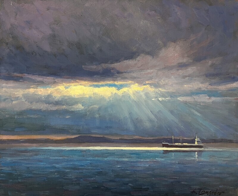 Helmut Langeder Artist Painter Handworks Gallery Saint John New Brunswick Oil Painting St. Lawrence Seaway River Tanker Ship