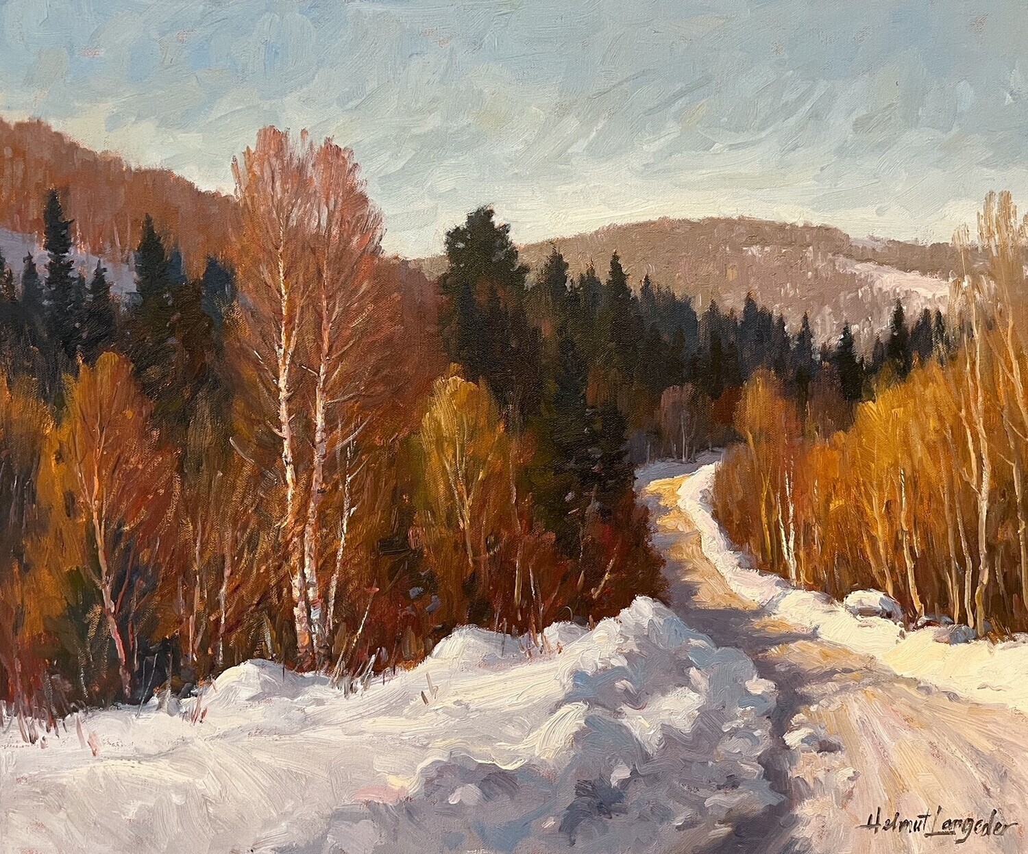 Helmut Langeder Artist Painter Handworks Gallery Saint John New Brunswick NB Oil Painting Val Morin Quebec Winter Landscape