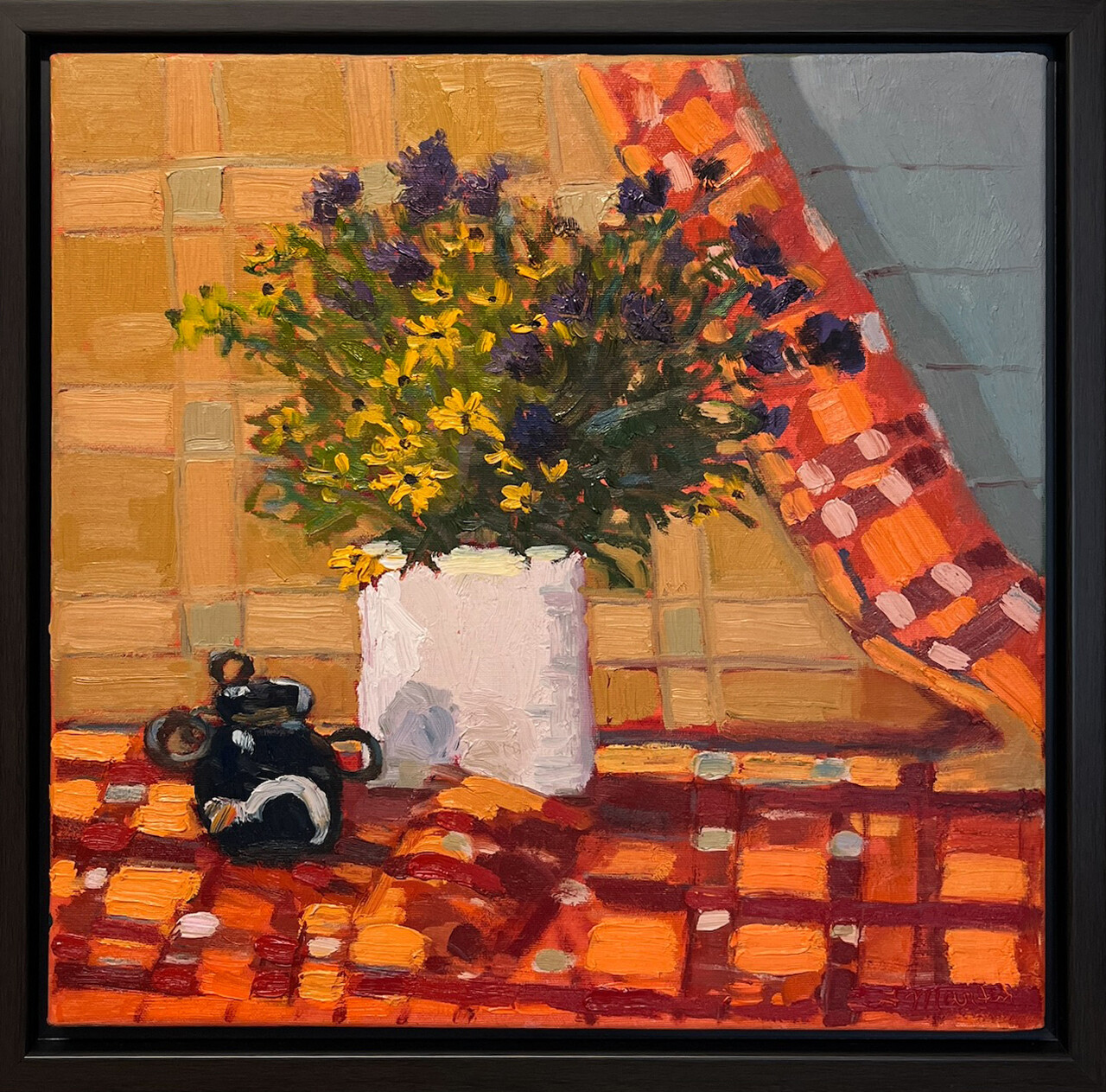 Autumn Flower bouquet still life painting With Pottery Vase 