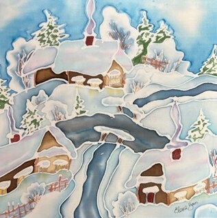 Elena Zamyatina Artist Painter Handworks Gallery Saint John New Brunswick NB Silk Painting Village Winter Snow Rural Country