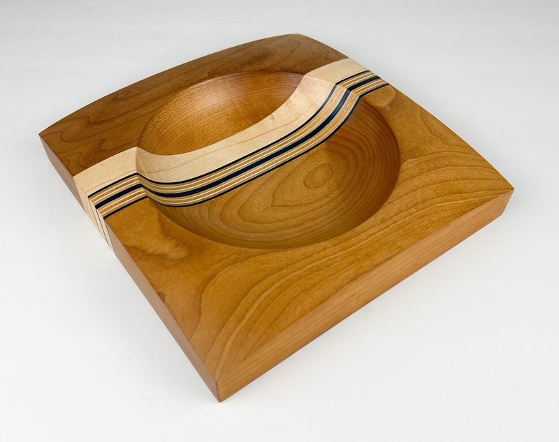 Square Wooden Console Table Bowls Made w/ Various Woods and Repurposed Skateboard Steve Jones Saint John New Brunswick Canada Handworks Gallery Canadian Wood Artist Square Wooden Bowls Repurposed Skateboard