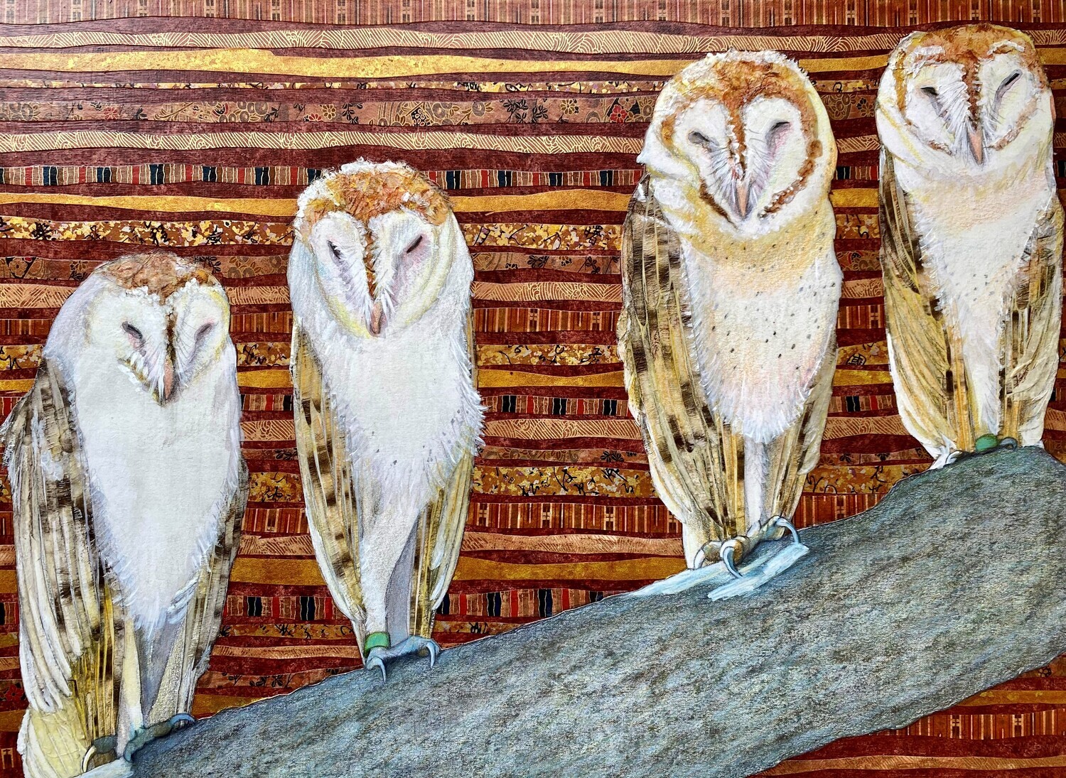 Donna Rawlins Sharpe Artist Painter Handworks Gallery Saint John New Brunswick NB Mixed Media 4 Barn Owls Birds Nature Animal