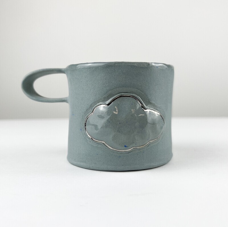 Cloud Espresso Pottery Mug with Colorful Clay &amp; Silver Small