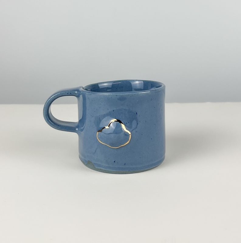 Cloud Espresso Pottery Mug with Colorful Clay &amp; Silver Small