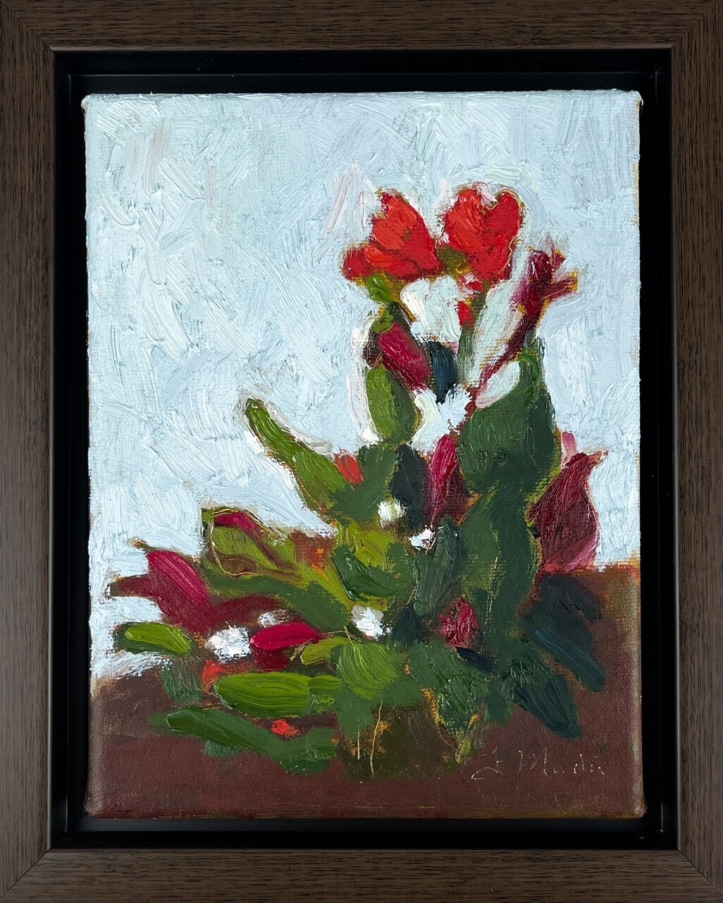 Small Red Floral Abstract with Blue Skies 