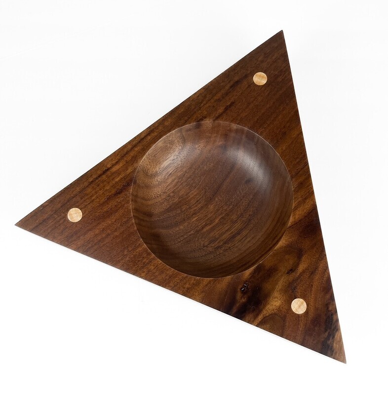 Larry Fagan Saint John New Brunswick Canada Handworks Gallery Canadian Woodwork Artist Triangle Walnut &amp; Curly Maple Bowl