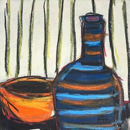 Krista Hasson Artist Painter Handworks Gallery Saint John NB Mixed Media Painting Still Life Blue Orange Striped Vase