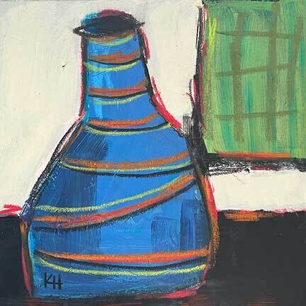 Krista Hasson Artist Painter Handworks Gallery Saint John New Brunswick Mixed Media Painting Still Life Blue Striped Vase