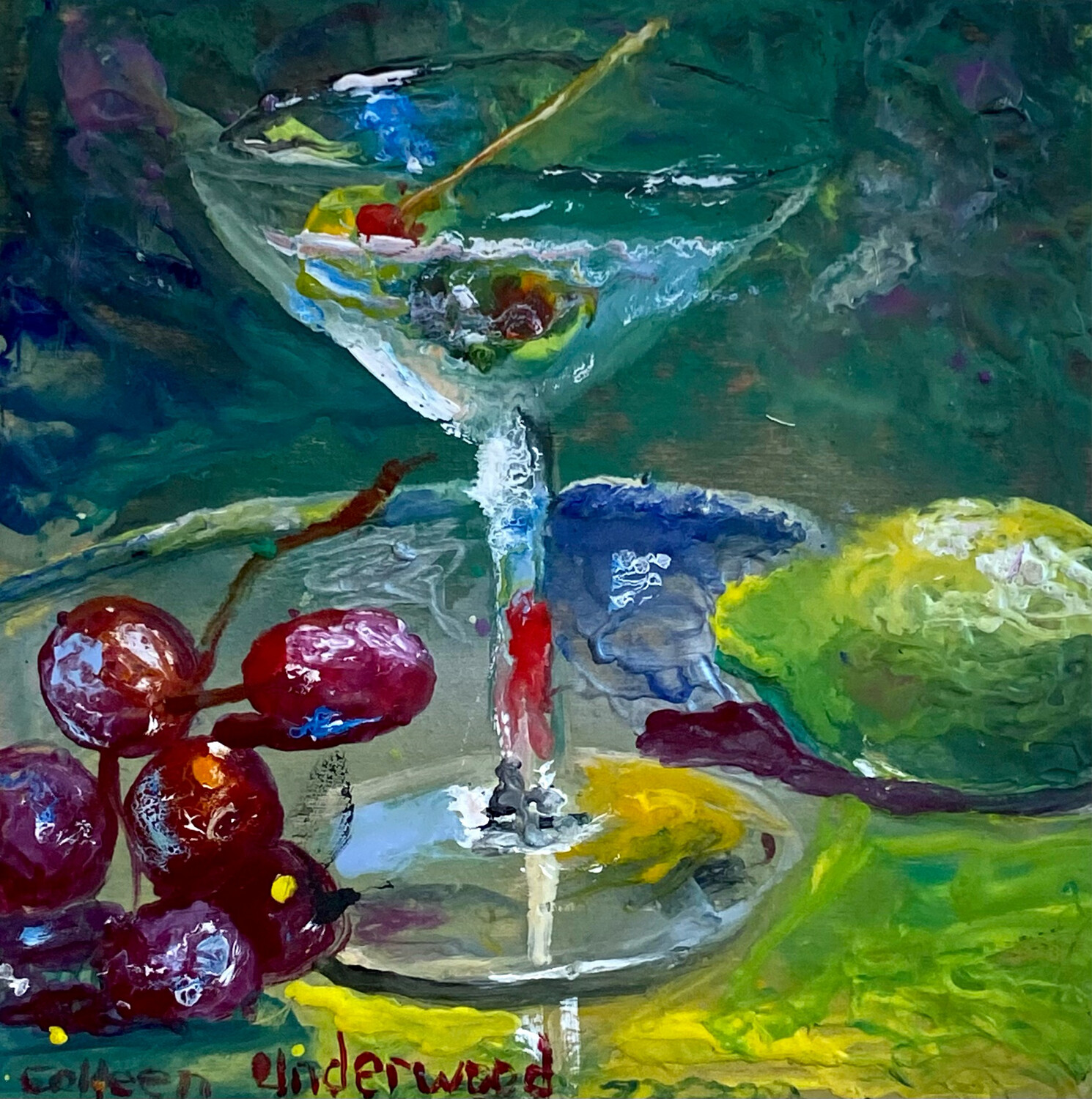 Colleen Underwood Artist Painter Handworks Gallery Saint John New Brunswick Encaustic Painting Martini Olive Cocktail Alcohol
