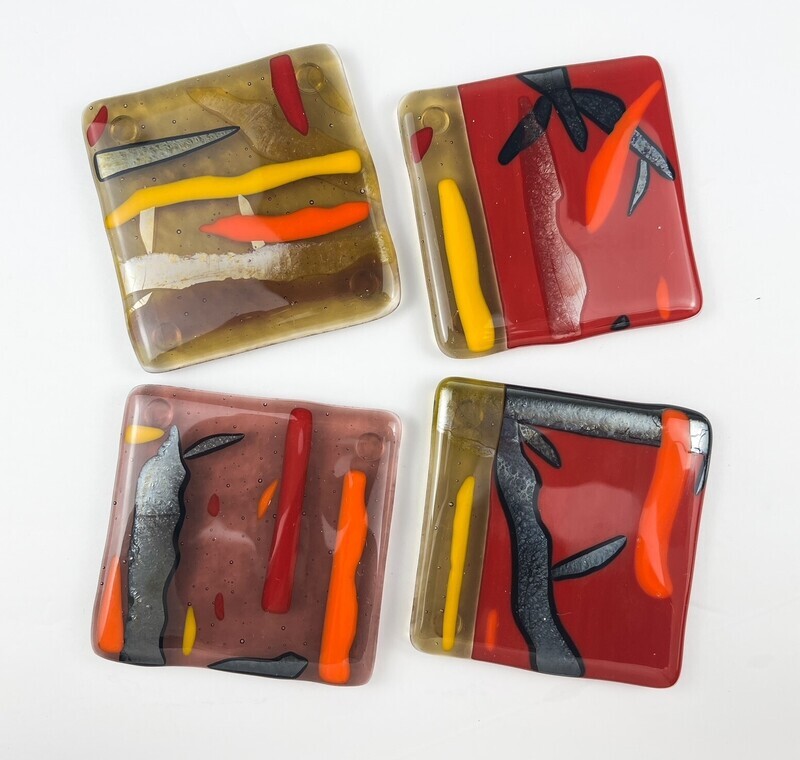 Set of 4 Fused Glass Coasters 4"