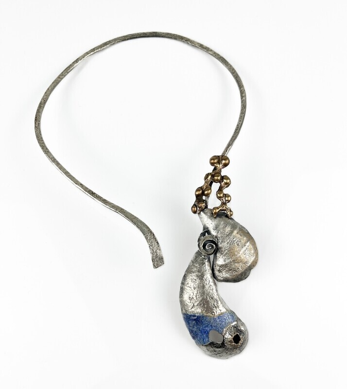 2 Mussels Neckpiece with Winkle Shard, Barnacles, Seaweed, SS, Bronze &amp; Enamel