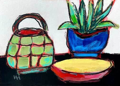 Krista Hasson Artist Painter Handworks Gallery Saint John New Brunswick NB Mixed Media Painting Still Life Blue Plant Pot