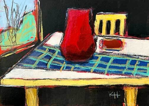 Krista Hasson Artist Painter Handworks Gallery Saint John New Brunswick Mixed Media Painting Still Life Red Jug Pitcher
