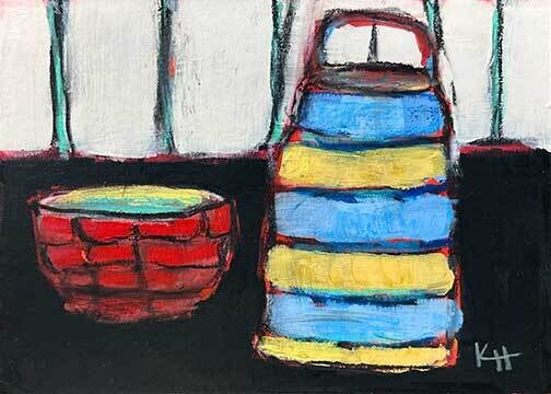 Krista Hasson Artist Painter Handworks Gallery Saint John New Brunswick Mixed Media Painting Still Life Yellow Blue Striped