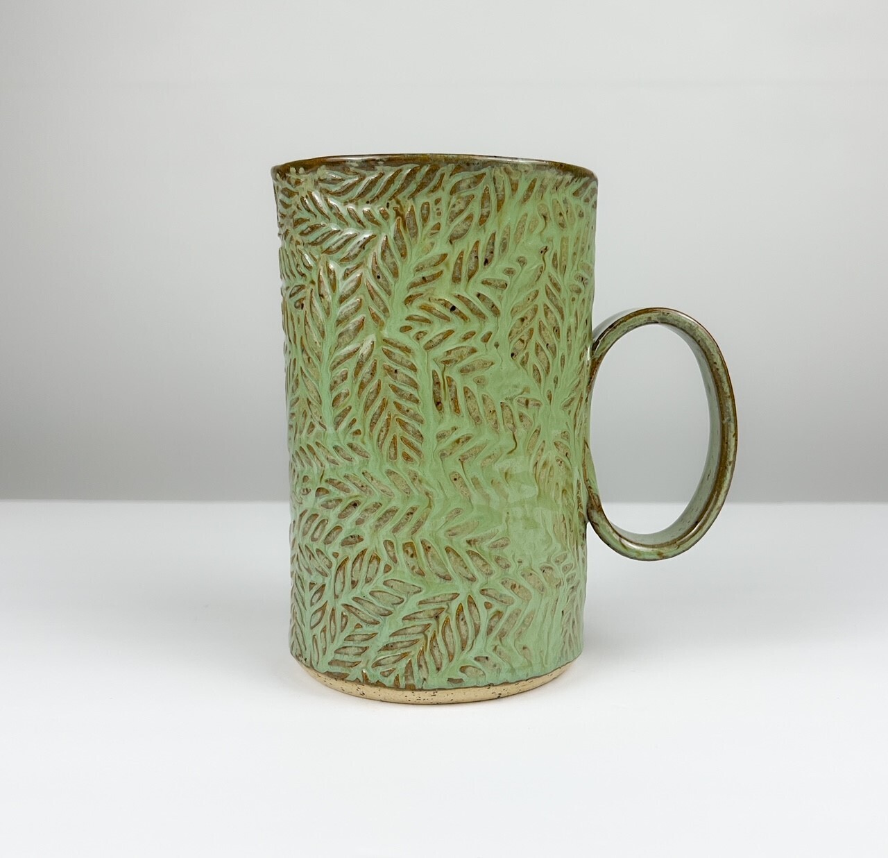Large Handbuilt Pottery Mug, Option: A- Green/ Leaf