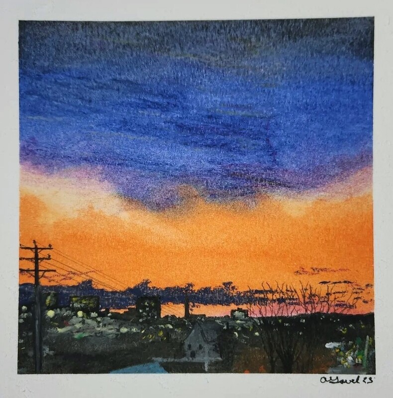 "Uptown Sunrise" 6x6" Oil Pastel on Paper Framed 11x11"