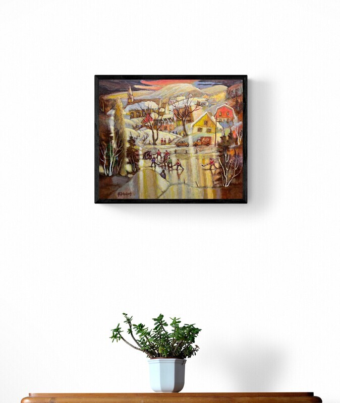 Jean-Guy Desrosiers Saint John New Brunswick Canada Handworks Canadian Quebec Oil Painter Landscape Framed Winter Hockey