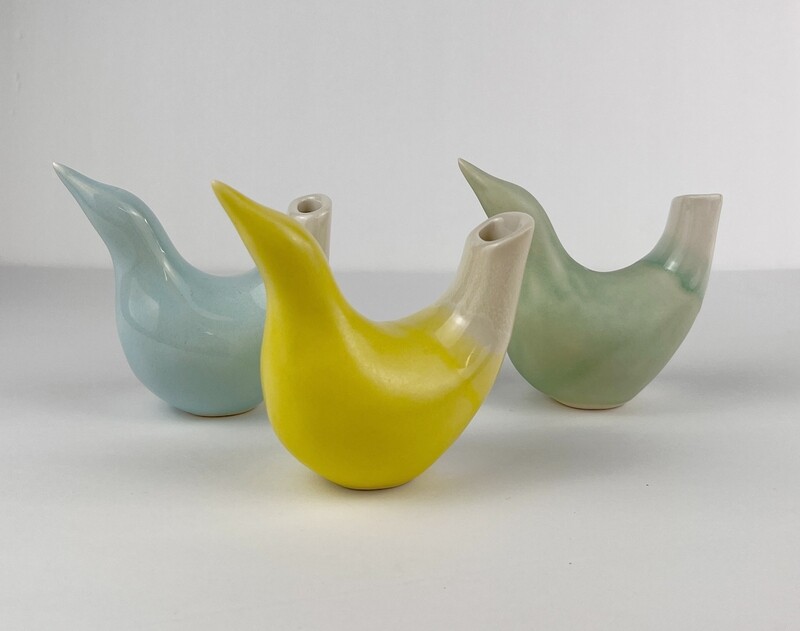 Perching Bird Pottery Bud Vase