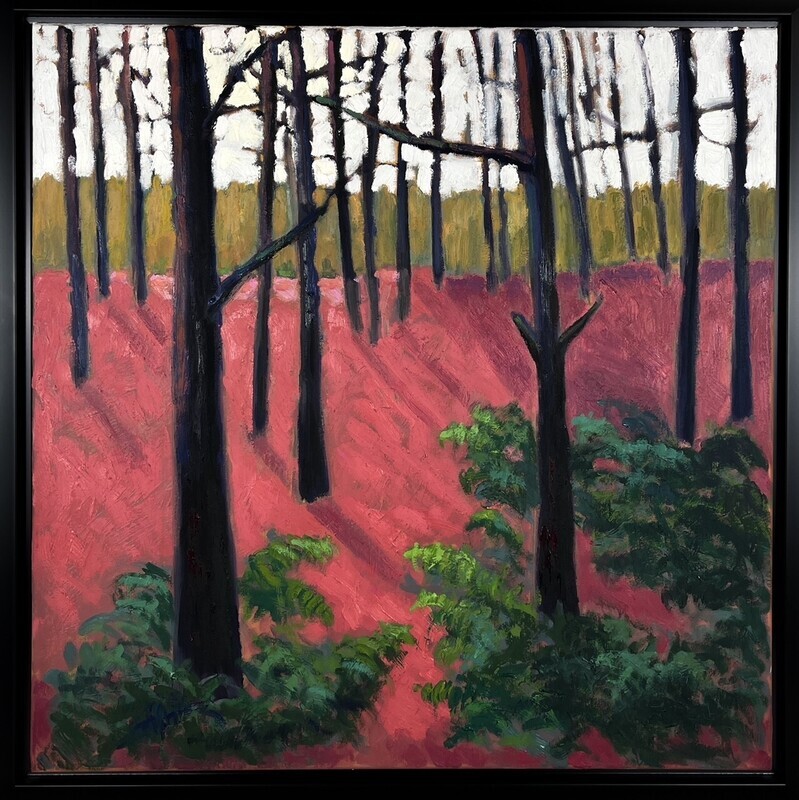 Vibrant Fuchsia New Brunswick Landscape with Trees and Fern undergrowth Oil Painting By Francine Martin