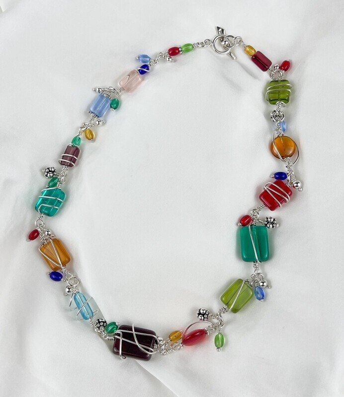 Secret Garden Collection Sterling Silver with Various Glass Beads Trudy Gallagher Handworks Gallery Saint John New Brunswick Canada Jeweler Metalsmith Handmade Silver Glass Beads Bracelet