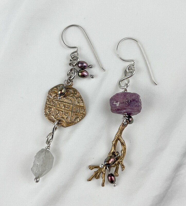 Trudy Gallagher Handworks Gallery Saint John New Brunswick Canada  Jeweler Metalsmith Handmade Ruby Pearl Bronze Earrings
