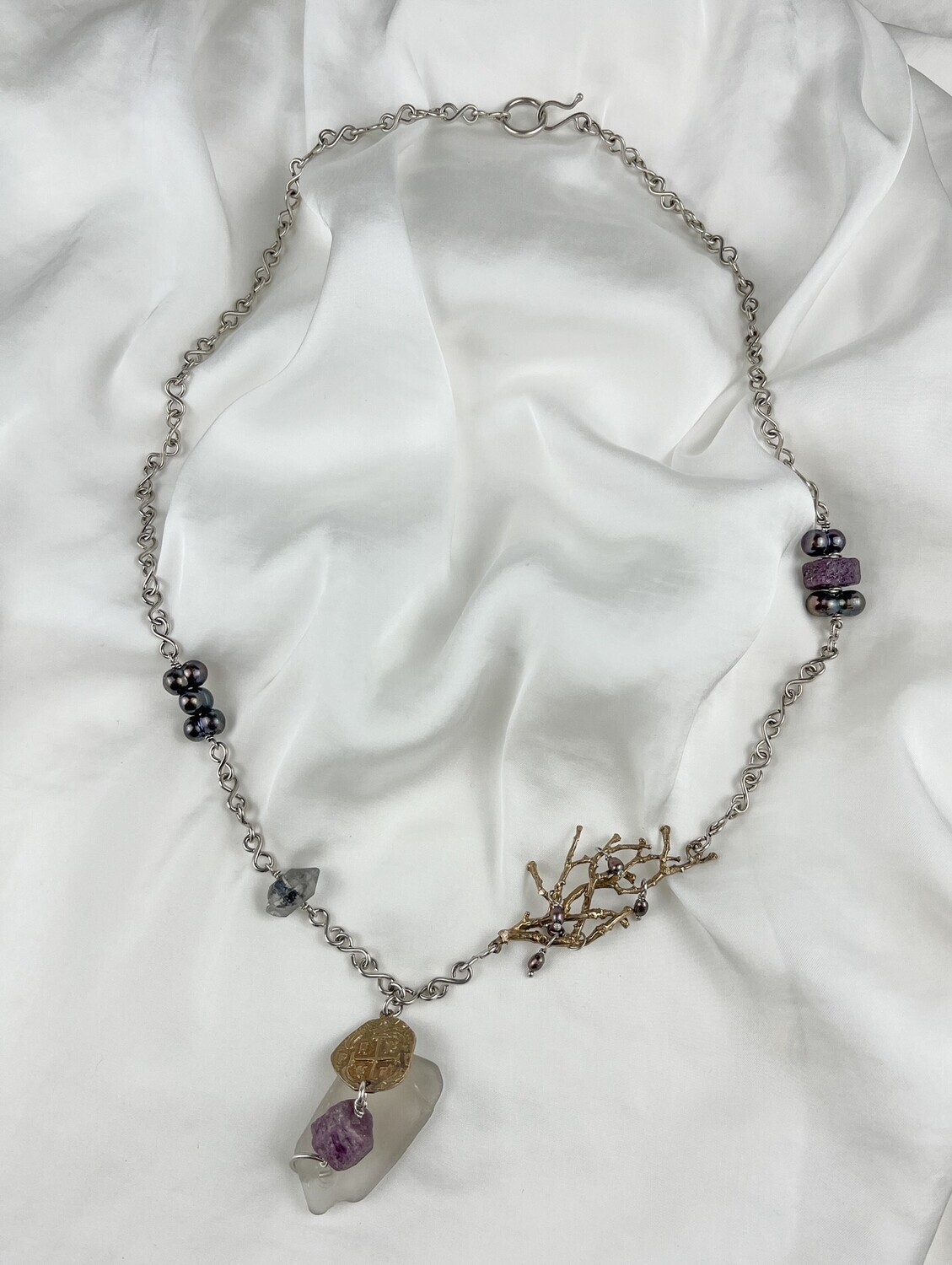 Trudy Gallagher Handworks Gallery Saint John New Brunswick Canada  Jeweler Metalsmith Handmade Ruby Pearl Bronze Necklace