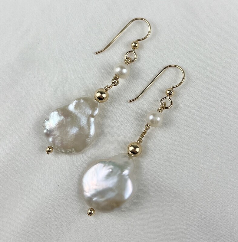 Trudy Gallagher Handworks Gallery Saint John New Brunswick Canada Canadian Jeweler Metalsmith Handmade Gold Pearl Earrings