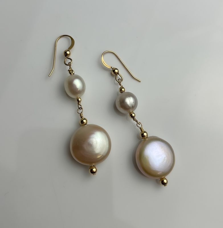 Trudy Gallagher Handworks Gallery Saint John New Brunswick Canada Canadian Jeweler Metalsmith Handmade Gold Pearl Earrings