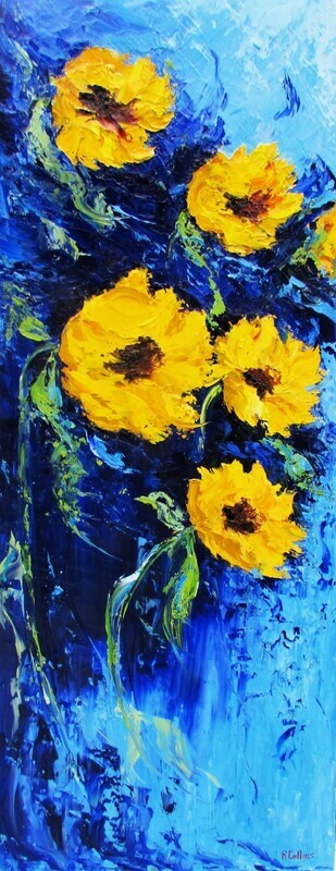 Rene Collins Artist Painter Handworks Gallery Saint John New Brunswick NB Oil Knife Painting Flowers Floral Yellow Sunflowers