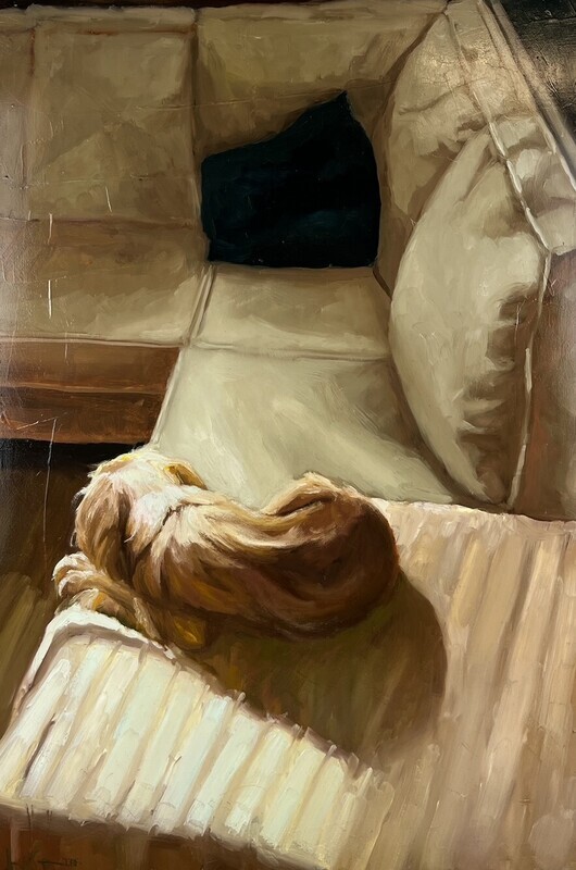 Sophie Levesque Artist Painter Handworks Gallery Saint John New Brunswick NB Oil Painting Dog Spaniel Sleeping Nap Sunbeam