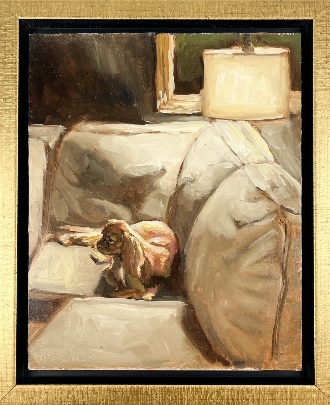 Sophie Levesque Artist Painter Handworks Gallery Saint John New Brunswick NB Oil Painting Dog Spaniel Sleeping Couch Sunbeam