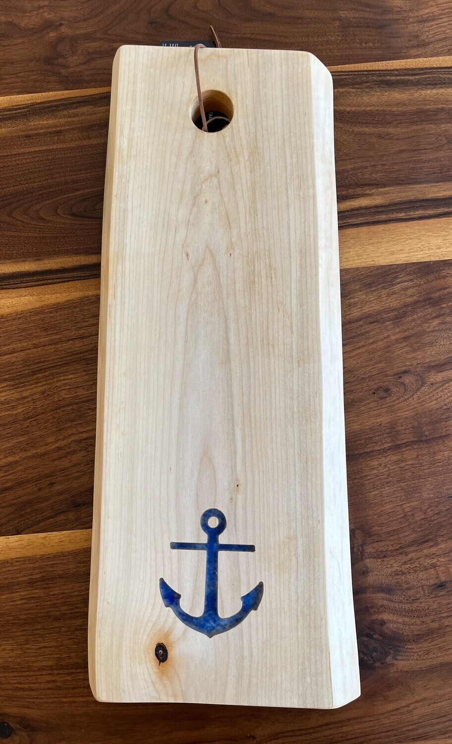 Wooden Charcuterie Board with Crushed Acrylic Epoxy Design, Option: A - Elm Wood with Blue Anchor  7.5x20"
