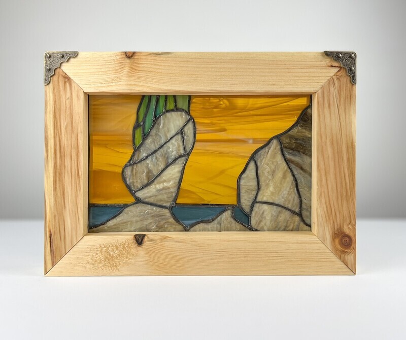 Denis Eve Handworks Gallery Saint John New Brunswick Canada Canadian Stained Glass Artist  Framed Hopewell Rocks Bay of Fundy