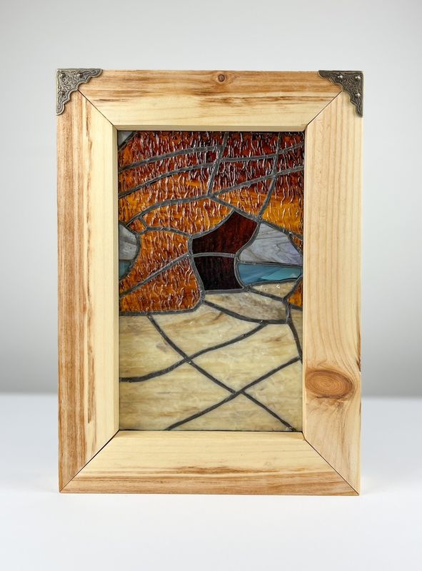Denis Eve Handworks Gallery Saint John New Brunswick Canada Canadian Stained Glass Artist  Framed Hopewell Rocks Bay of Fundy