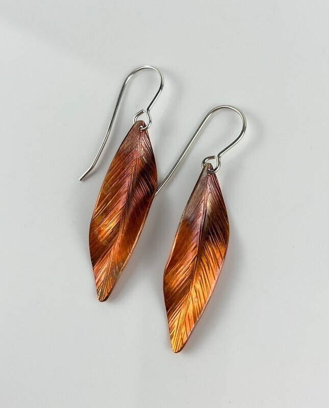 Patty Goodine Five Crows Silver Saint John New Brunswick Canada Handworks Canadian Jeweler Copper Hook Curved Leaf Earring