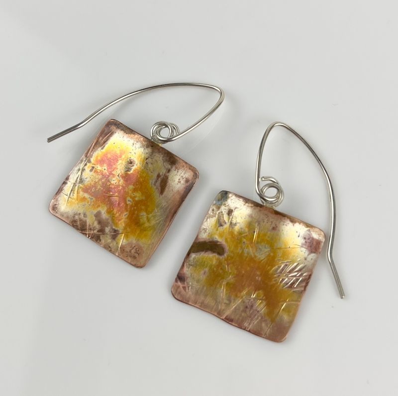 Patty Goodine Five Crows Silver Saint John New Brunswick Canada Handworks Canadian Jeweler Copper Hook Square Earring