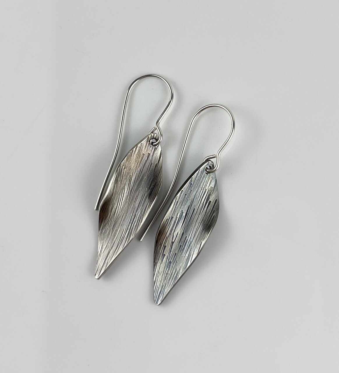 Patty Goodine Five Crows Silver Saint John New Brunswick Canada Handworks Canadian Jeweler Silver Curved Leaf Earrings