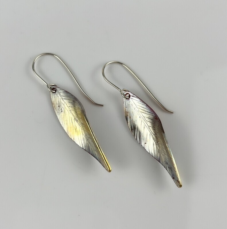 Patty Goodine Five Crows Silver Saint John New Brunswick Canada Handworks Canadian Jeweler Silver Curved Leaf Earrings