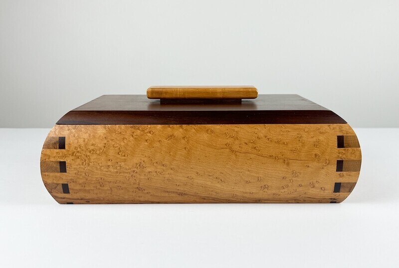 Wooden Keepsake Box Roasted Birdseye Maple, Maple Mesquite Liner 10.75x6x3"