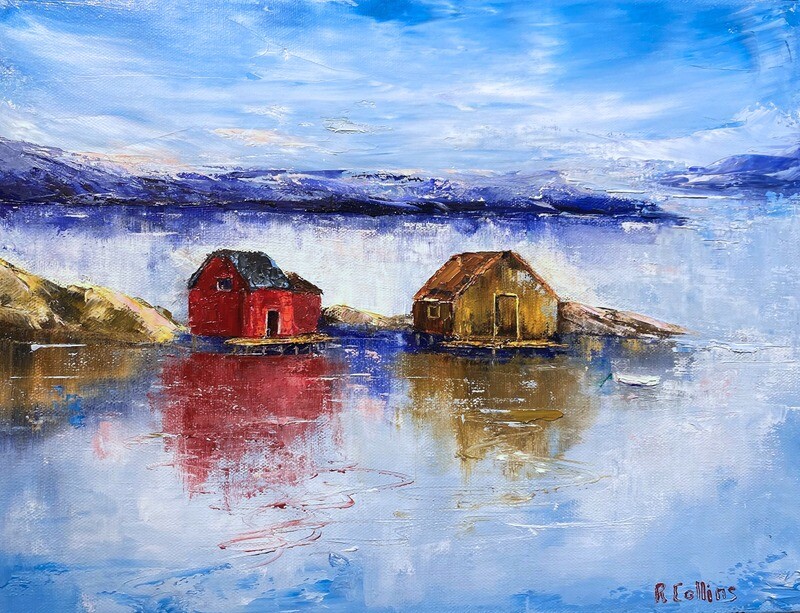 Rene Collins Artist Painter Handworks Gallery Saint John New Brunswick NB Oil Knife Painting Seascape Red Yellow House Ocean