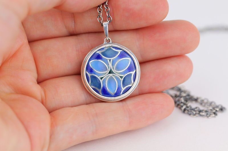 Enamel Pendant on Oxidized Silver Chain