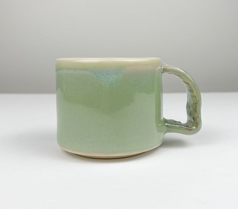 Small Pottery Mug Apple Glaze Outside, White Glaze Inside