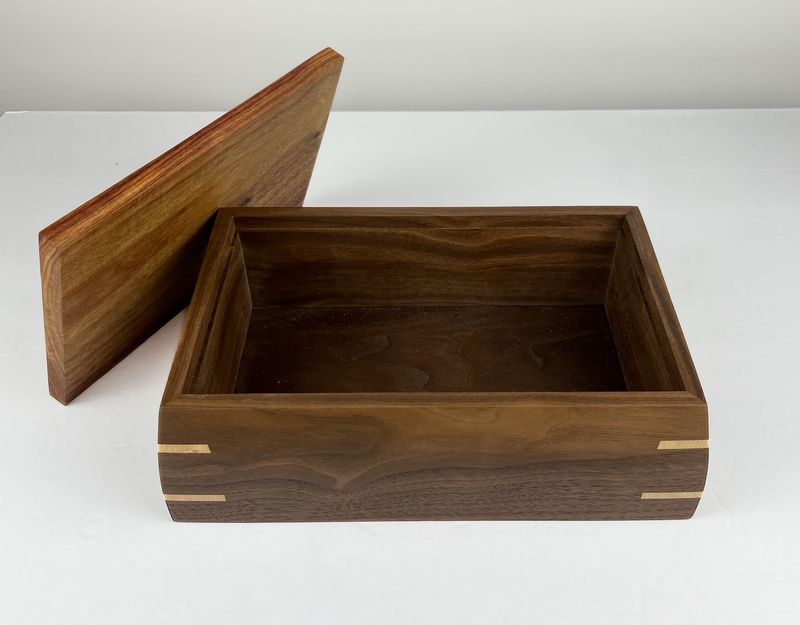 Curly Walnut Box with Canary Wood Lid 10.25x6.5x3.5"