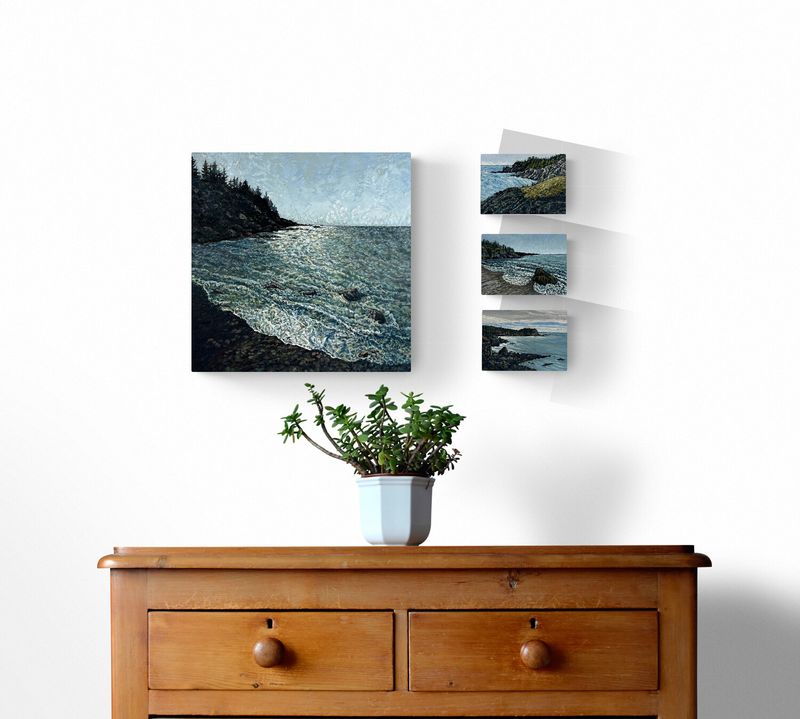 Lynn Wigginton Saint John New Brunswick Canada Handworks Canadian Acrylic &amp; Oil Painting "Rocky Shore" Seascape Landscape