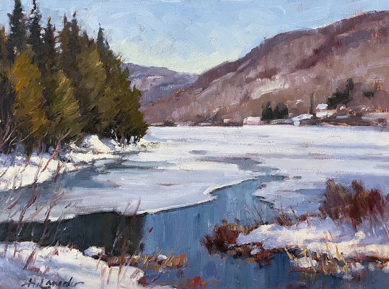 Helmut Langeder Artist Painter Handworks Gallery Saint John New Brunswick Oil Painting Creek River Winter Snow Ice Landscape
