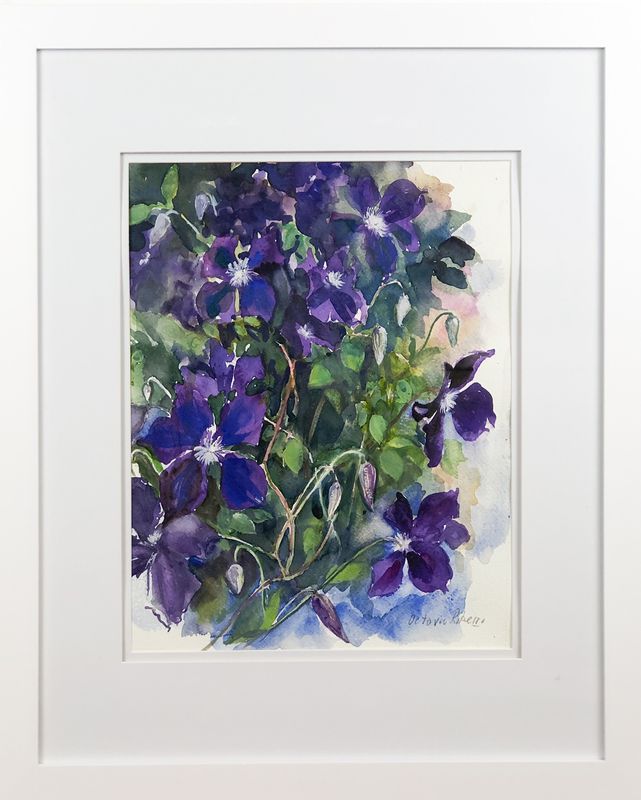 Octavio Ribeiro Artist Painter Handworks Gallery Saint John New Brunswick NB Watercolor Painting Purple Clematis Flowers Vine