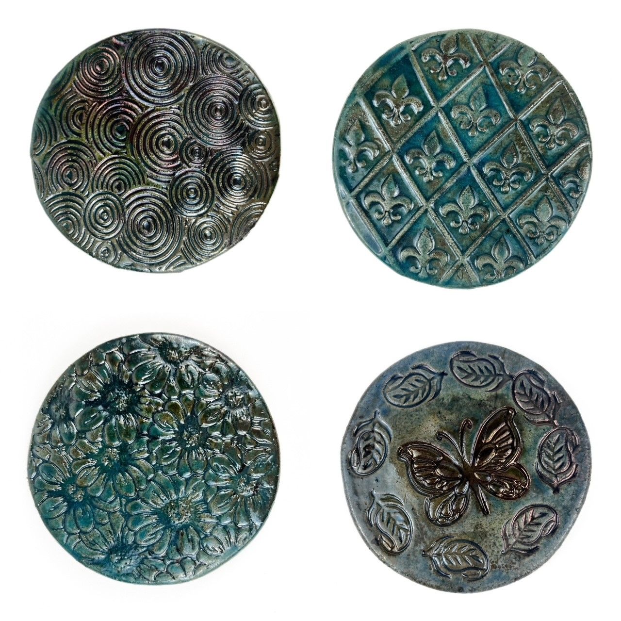 Set of 4 Raku Pottery Coasters, Option: A- Patterns